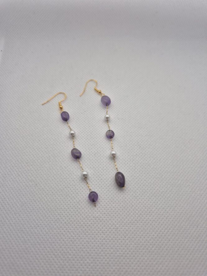 Prachtige oorhangers in echt goldplated met Amethist. - Image 2
