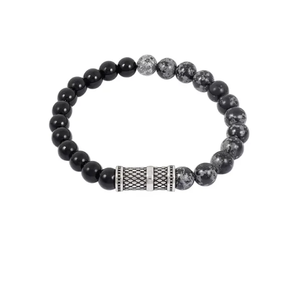 Stoere mannen armband kralen - zwart/grijs