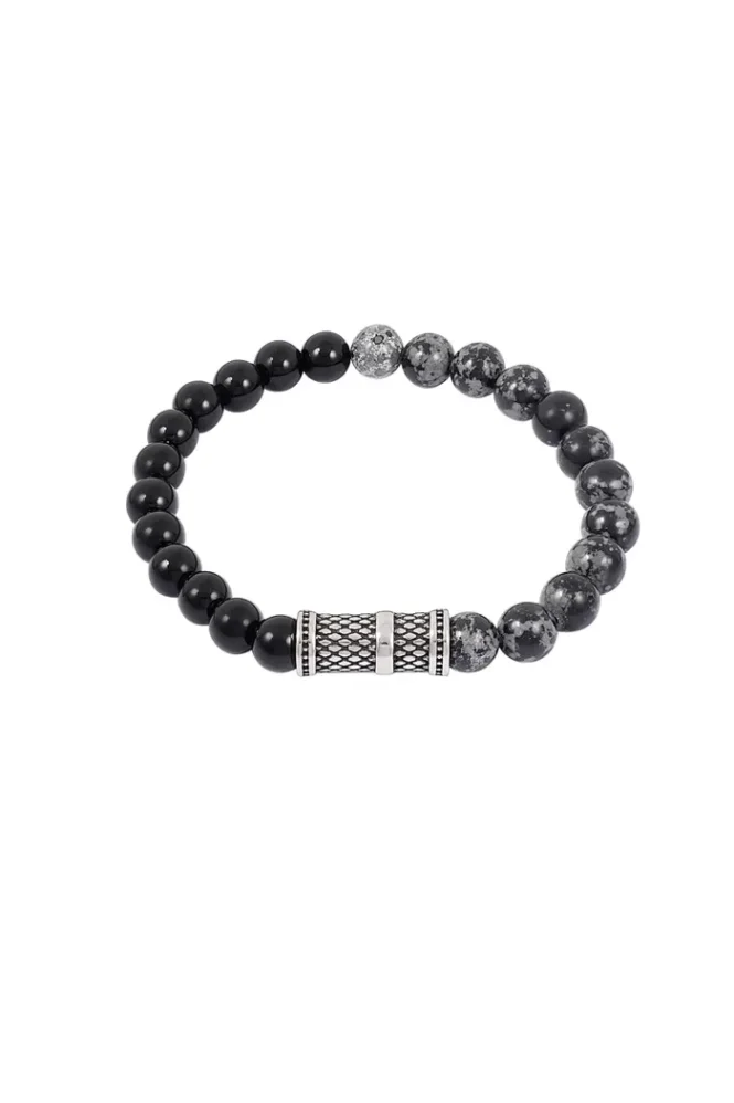 Stoere mannen armband kralen - zwart/grijs